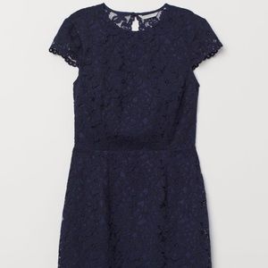 NWT Navy lace mini dress with cap sleeves